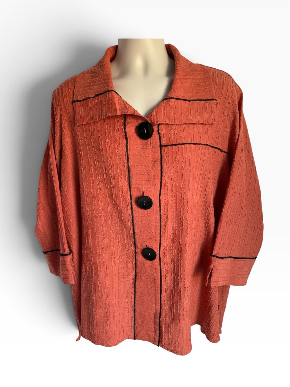 Ali Miles 2X Burnt Orange Button-Front Top with Black Trim